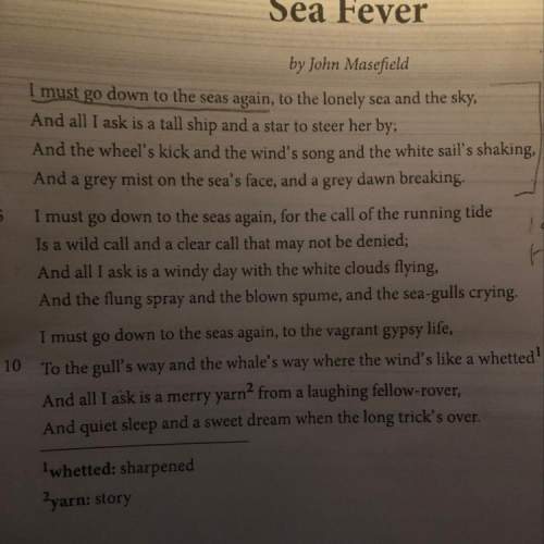 How do lines 5 and 6 of “ sea fever “ support the theme of the poem? use two details from the poem