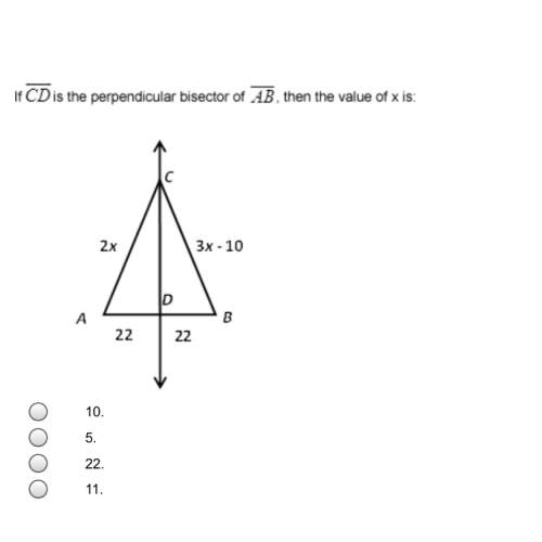 If cd is the perpendicular bisector of ab, then the value of x is: