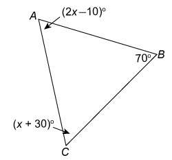 What is the measure of angle a in the triangle?  enter your answer in the bo