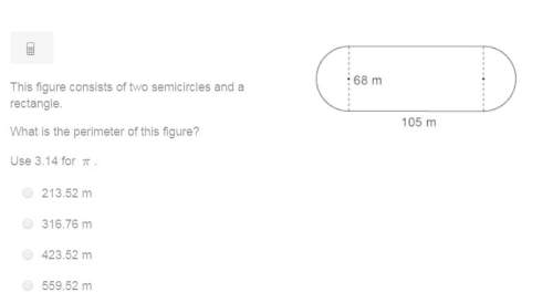 This figure consists of two semicircles and a rectangle. what is the perimeter of this f