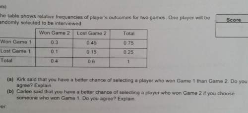 The table below shows relative frequencies of players outcomes for two teams one player will be rand