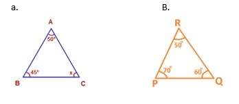 12. list the sides of each triangle from shortest to greatest triangle a. a.50, b.45, c.