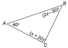 What is the measure of angle b in the triangle?