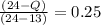 \frac{(24 - Q)}{(24 - 13)} = 0.25