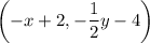 \displaystyle \left(-x+2, -\frac{1}{2}y-4}\right)