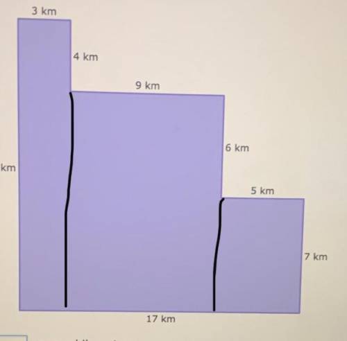 What is the area of this figure?

3 km
4 km
9 km
6 km
17 km
5 km
7 km
17 km