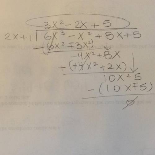50 POINTS ASAP PLZ HELP NOW IM IN TEST

One factor of the polynomial 6x^3-x^2+8x+5 is (2x+1) What is