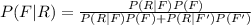 P(F|R)=\frac{P(R|F)P(F)}{P(R|F)P(F)+P(R|F')P(F')}