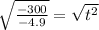 \sqrt{\frac{-300}{-4.9} } =\sqrt{t^2}