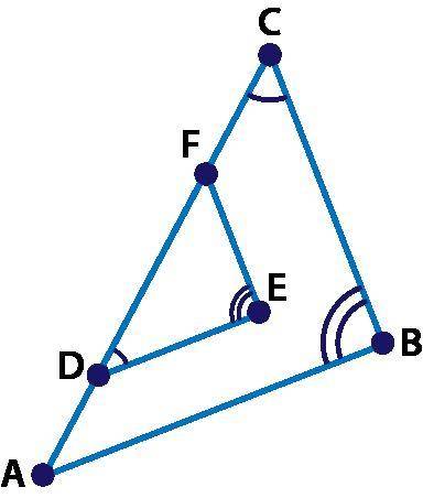 Question 2(Multiple Choice Worth 1 points)

(03.05 LC)
Name the similar triangles.
triangles CBA and