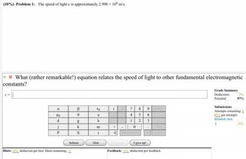 What (rather remarkable!) equation relates the speed of light to other fundamental electromagnetic c