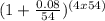 (1+\frac{0.08}{54}) ^{(4x54)}
