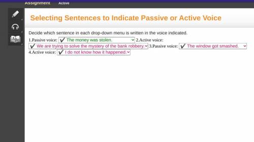 Decide which sentence in each drop-down menu is written in the voice indicated,

1. Passive voice:
2