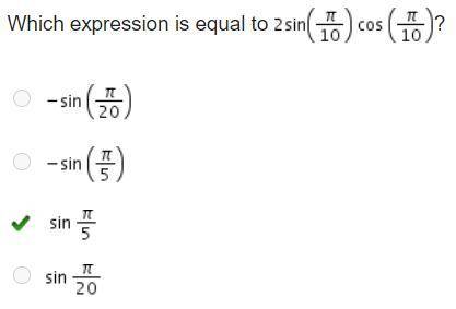 Which expression is equal to 2 sine (StartFraction pi Over 10 EndFraction) cosine (StartFraction pi