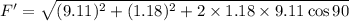 F'=\sqrt{(9.11)^2+(1.18)^2+2\times1.18\times9.11\cos90}