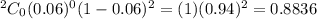 ^{2}C_0(0.06)^0(1-0.06)^{2} =(1)(0.94)^2=0.8836