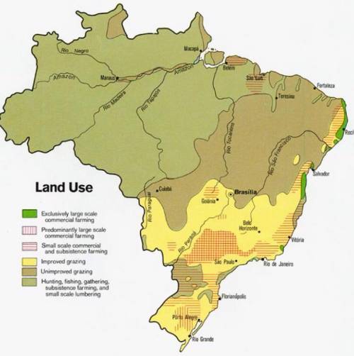 50 POINTS AND BRAINLIEST!
Create a map showing the land use and economic activity in Brazil.