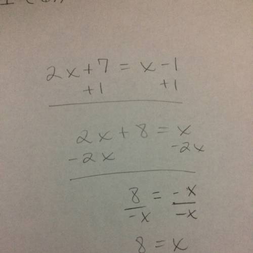 Y=2x+7 and y=x-1  me aolve this because i dont understand