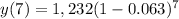 y(7)=1,232(1-0.063)^{7}