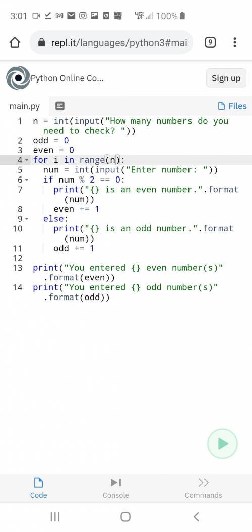 Assignment 4 evens and odds

Write a program that will ask a user for how many numbers they would li