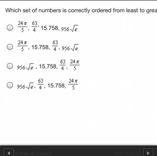 Which set of numbers is correctly ordered from least to greatest?

• 247, : 15.758, 956 ve
| 246, 15