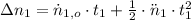 \Delta n_{1} = \dot n_{1,o}\cdot t_{1}+\frac{1}{2}\cdot \ddot n_{1}\cdot t_{1}^{2}
