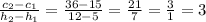 \frac{c_{2} -c_{1}}{h_{2}-h_{1}} = \frac{36 -15}{12-5} = \frac{21}{7} = \frac{3}{1} =3