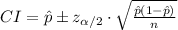 CI=\hat p\pm z_{\alpha/2}\cdot\sqrt{\frac{\hat p(1-\hat p)}{n}}