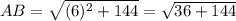 AB=\sqrt{(6)^{2}+144}=\sqrt{36+144}