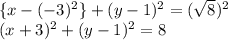 \{x-(-3)}^2\} +(y-1)^2 = (\sqrt{8})^2\\(x+3)^2+(y-1)^2 = 8