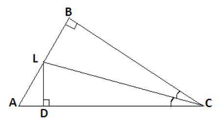 In the right ∆ABC, BL is an angle bisector. If LB = 1.2 in and LC = 0.6 in. Find:

- The distance fr
