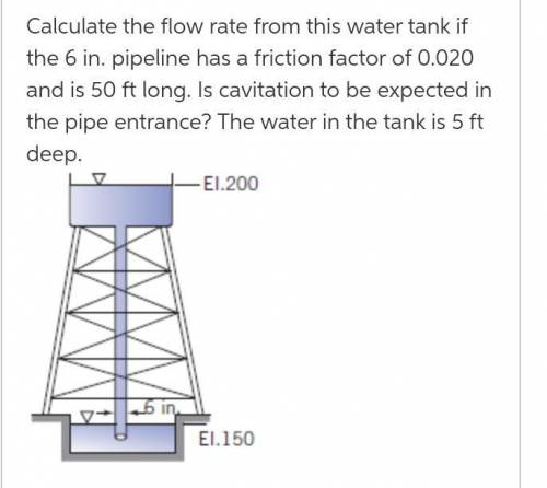 9 Calculate the flow rate from this water tank if the 6 in. pipeline has a friction factor of 0.020