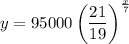y=95000\left(\dfrac{21}{19}\right)^{\frac{x}{7}}