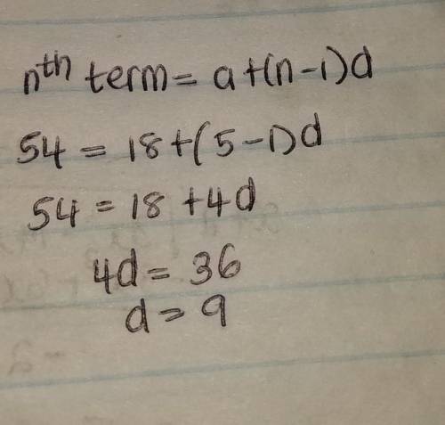 The first term of a sequence is 18, and the fifth term is 54. What is the common difference between