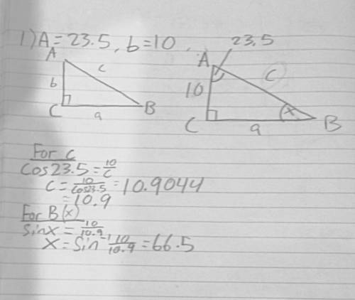 Solve each triangle using the information provided. If necessary, round to the
nearest tenth.