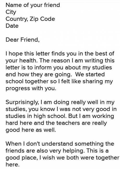Letter to your friend describing about study