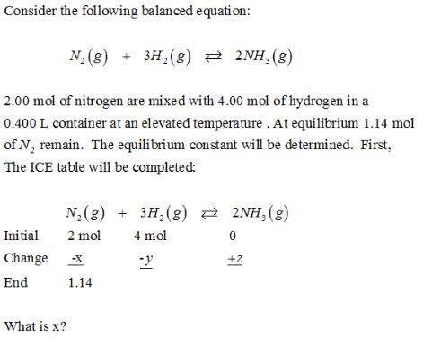 Please balance out this equation step by step: 
N2(g) + 3 H2(g) = 2 NH3(g) -ΔH