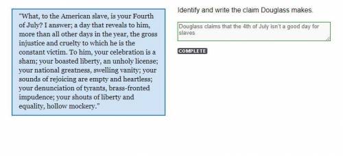 Identify and write the claim Douglass makes.