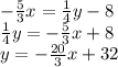 -  \frac{5}{3} x =  \frac{1}{4} y - 8 \\   \frac{1}{4} y =  -  \frac{5}{3} x + 8 \\ y =  -  \frac{20}{3} x + 32