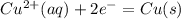 Cu^{2+}(aq)+2e^{-}=Cu(s)