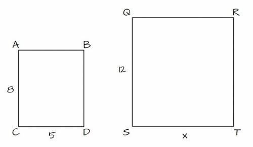 Rectangle abcd is similar to rectangle qrst. the width of abcd is 5 inches and the length is 8 inche