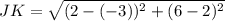 JK=\sqrt{(2-(-3))^2+(6-2)^2}