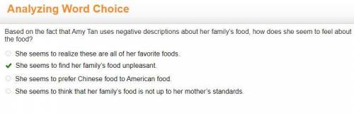 Based on the fact that Amy Tan uses negative descriptions about her family’s food, how does she seem