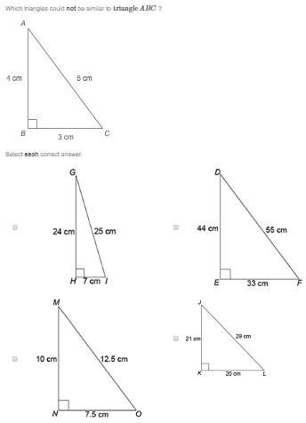 need asap 1. question : which triangle could not be similar to triangle abc?