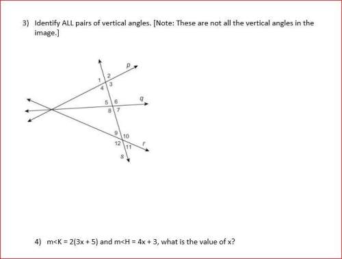 Fast solve for x on #4 and find all vertical angles on #3 in the image below