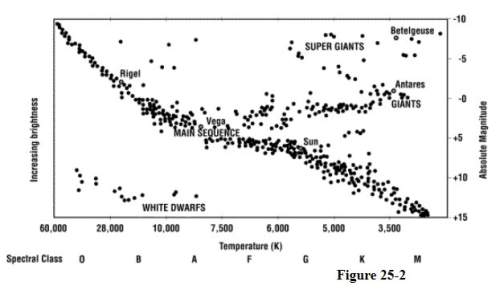 Using figure 25-2, determine how giant stars differ from main sequence stars.