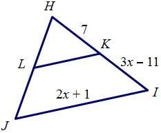 If line lk is a midsegment of triangle hij, find x.