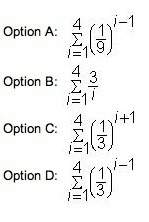 Which represents the series 1+1/3+1/9+1/27 using sigma notation?