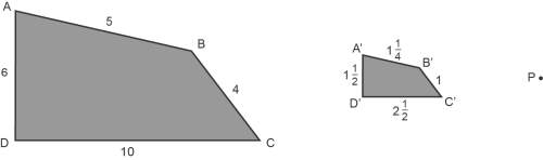 Quadrilateral a’b’c’d’ is a dilation of quadrilateral abcd about point p. quadrilateral abcd is show