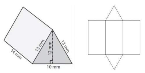 Use the net as an aid to compute the surface area of the triangular prism. a) 424 mm2 b) 484 mm2 c)